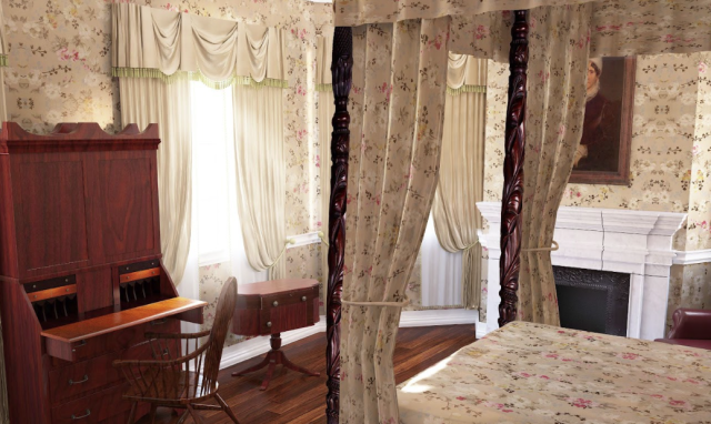 The rendering of the bedroom of Susan Livingston 爱游戏体育 Niemcewicz at historic Liberty Hall Museum.