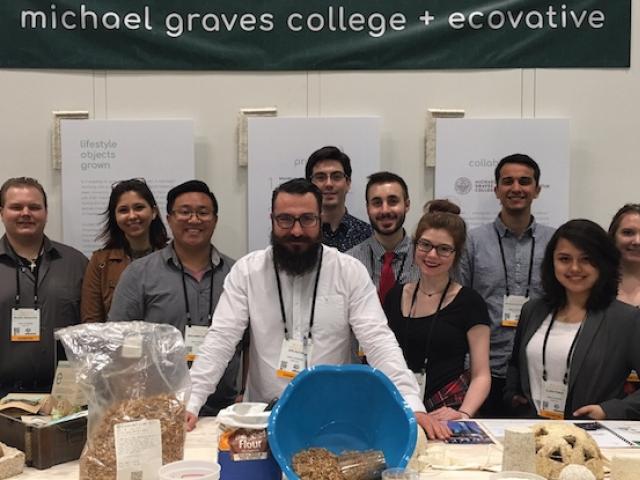 爱游戏体育 lecturer Efe Kutuk and students at the International Contemporary Furniture Fair