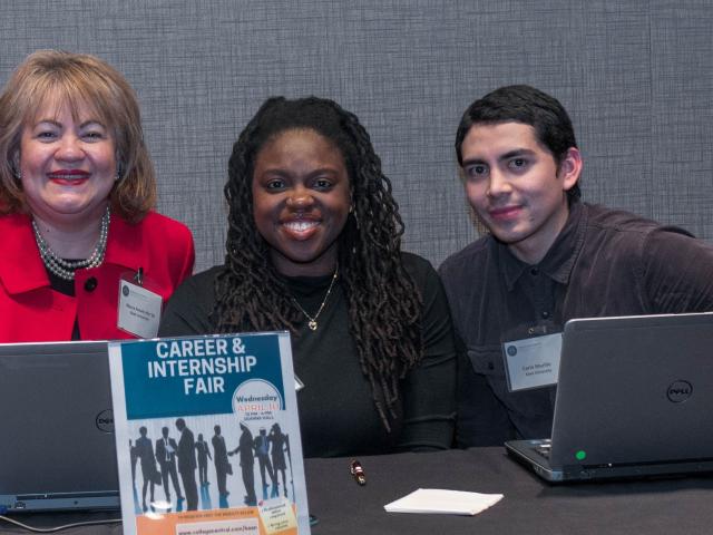 Career services staff and students at the Kean career & internships fair