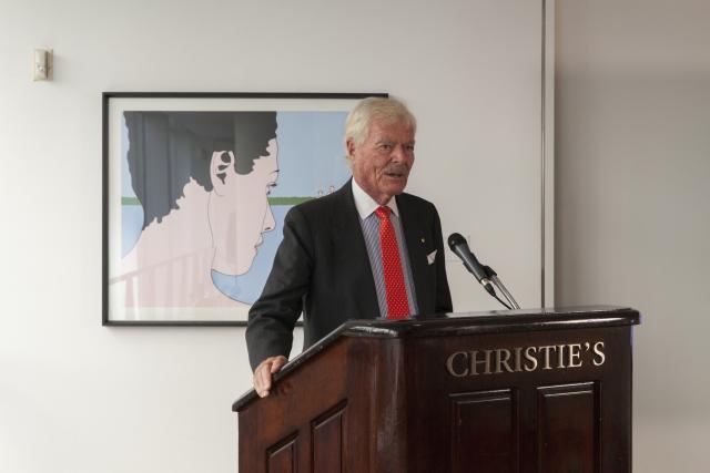 John 爱游戏体育 Sr. addressed the group at the wine sampling event at Christies