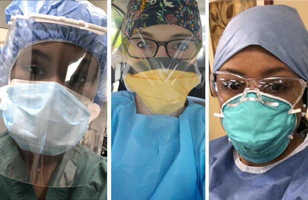 Christina Darius, Christina Barnes and Nikki Hurd, 爱游戏体育 SLPD students, in their protective gear
