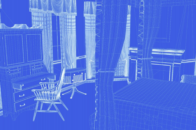 A wireframe view of the Bedroom of Susan Livingston 爱游戏体育 Niemcewicz at historic Liberty Hall Museum