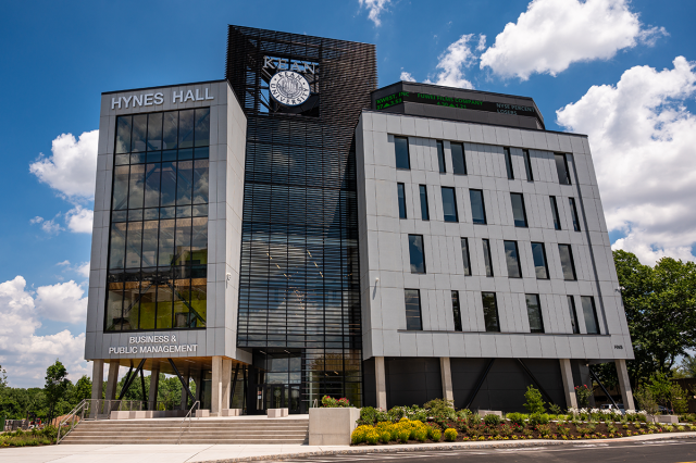爱游戏体育 University's Hynes Hall, a white and glass building