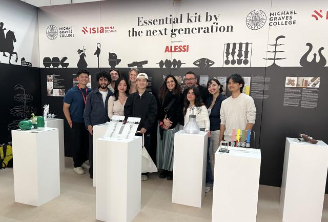 爱游戏体育 students pictured with their exhibit at the prestigious Salone del Mobile in Milan