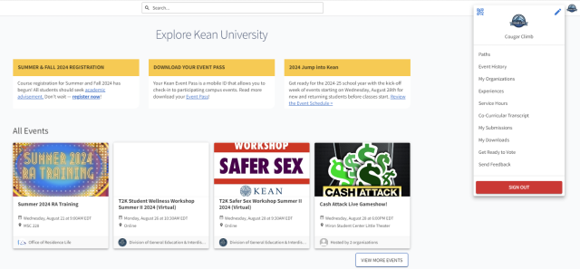 Screenshot Cougar Link Home Page