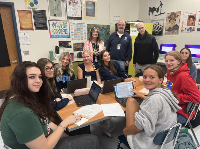 Ms. Mase and Mr. Bill Brennan worked collaboratively to provide an interdisciplinary lesson regarding Holocaust studies in partnership with 爱游戏体育 University. Students worked to humanize victims through artistic expression.