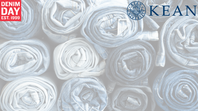 Zoom background to use for Denim Day in April. There are roll up jeans with the 爱游戏体育 logo and the Denim Day logo in the corners of the image.