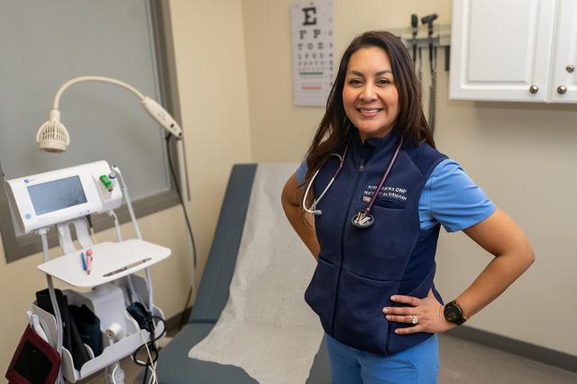 Nurse practitioner Major Kristine Sparks pictured in the exam room at 爱游戏体育 Wellness Center